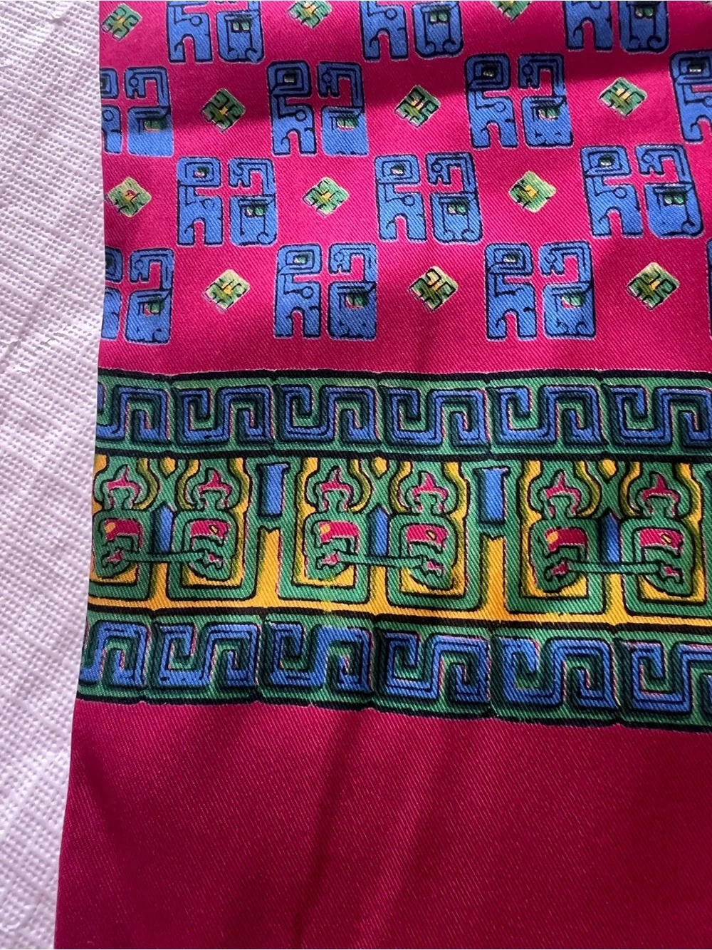 Vintage Unisex Republic of China 100% Silk Hand Printed Fringe Scarf 11 x 50